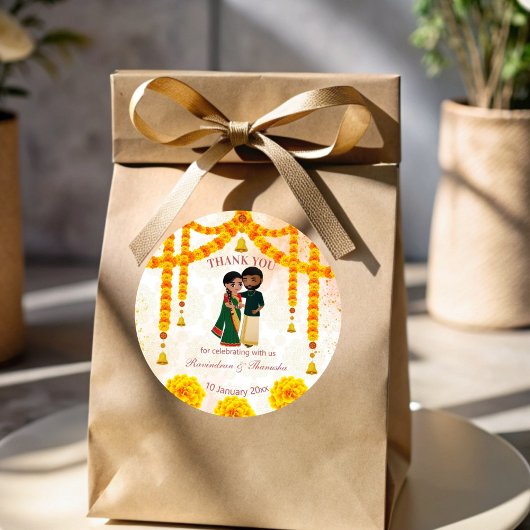 Marigold Garlands Glocken mit Tamil Telugu Hochzei Runder Aufkleber