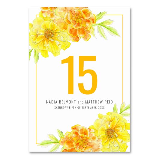 Marigold Gelbe Blume Hochzeitsveranstaltung Tischn Tischnummer (Vorderseite)