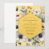 Marigold Grey Anemone Wedding Einladung (Vorne/Hinten)