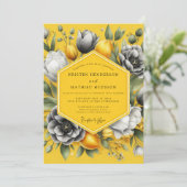 Marigold Greyscale Citrus Wedding Einladung (Stehend Vorderseite)