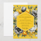 Marigold Greyscale Citrus Wedding Einladung (Vorne/Hinten)
