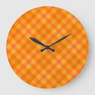 Marigold Medley Orange Tartan Round Wall Clock Große Wanduhr