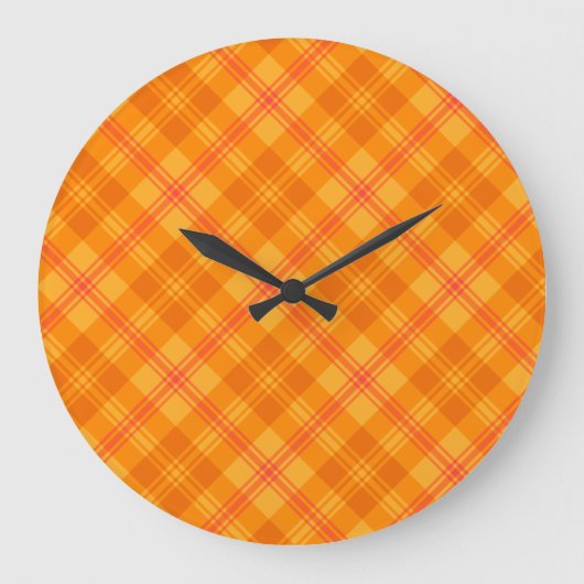 Marigold Medley Orange Tartan Round Wall Clock Große Wanduhr (Vorderseite)