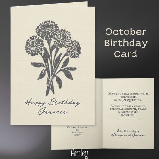 Marigold Oktober Birth Blume Linen Karte