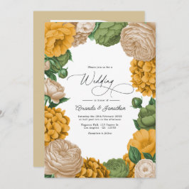 Marigold, Olive & Warm Cream Floral Wedding Einladung