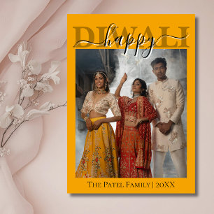 Marigold Orange Kalligrafie Foto Frohes Diwali  Feiertagskarte