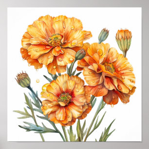 Marigold Print, orange Blume Kunst, Kunst Poster