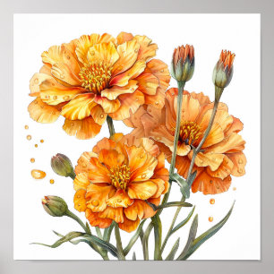 Marigold Print, orange Blume Kunst, Kunst Poster