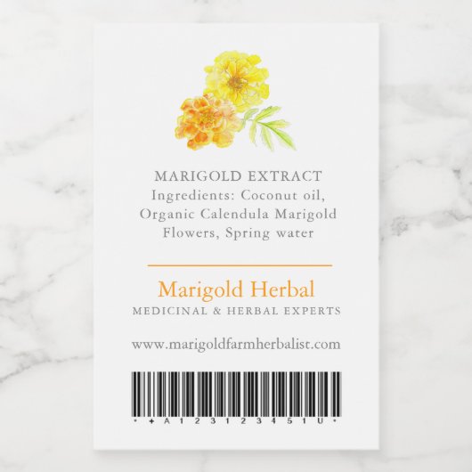 Marigold product inhalts and Strichcode label Weinetikett (Einzelnes Label)