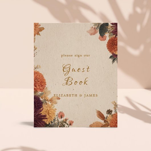 Marigold Rustic Floral Wedding Guest Book Sign Fotodruck