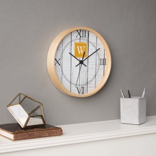 Marigold Rustic Monogram Clock Uhr (Büro)