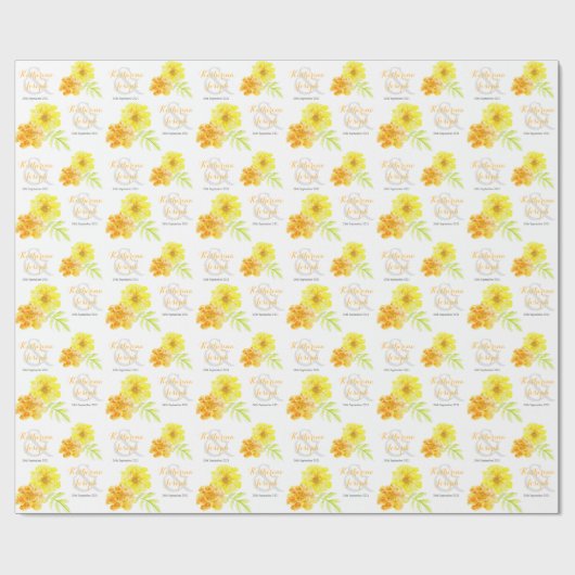 Marigold Stylisierte gelbe Orange mit dem Namen Ho Geschenkpapier (Flach)