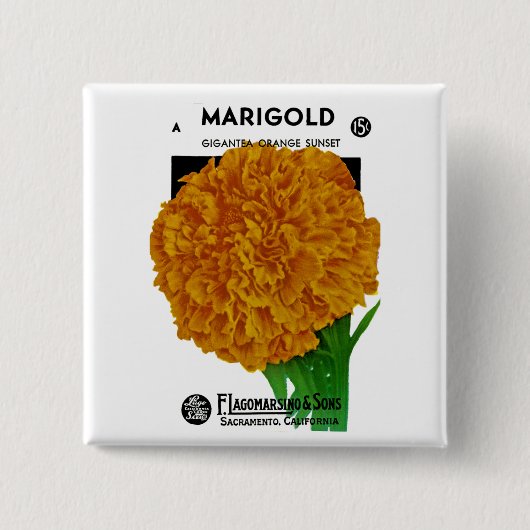 Marigold Vintag Seed Packet Button (Vorderseite)