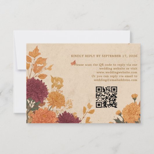 Marigold & Warm Orange Rustic Boho Herbst QR Code RSVP Karte (Rückseite)