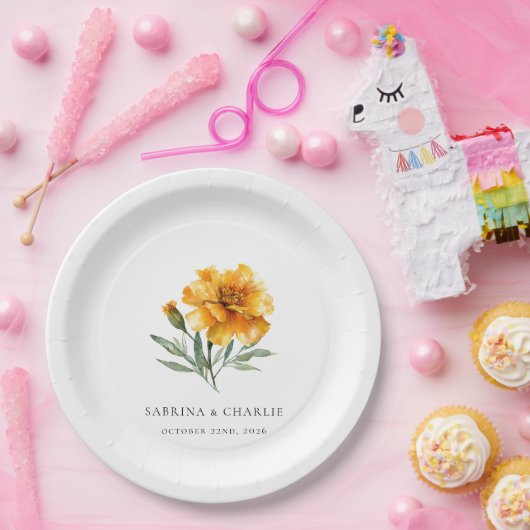 Marigold Wedding Elegant Floral Fall Pappteller (Party)