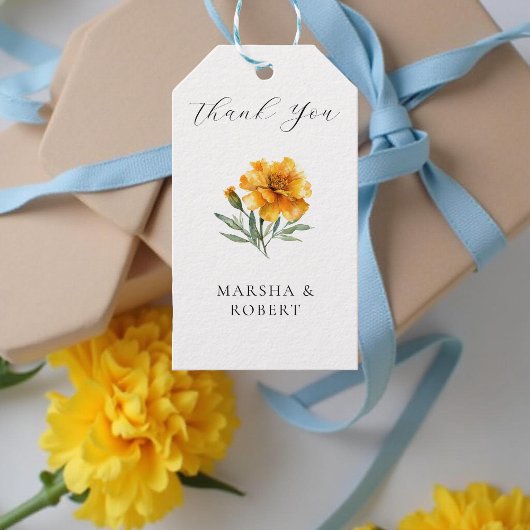 Marigold Wedding Elegant Watercolor Floral Yellow Geschenkanhänger
