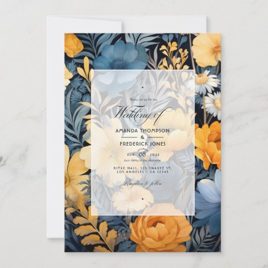 Marigold Yellow, Navy Blue und Slate Gray Wedding Einladung (Vorderseite)