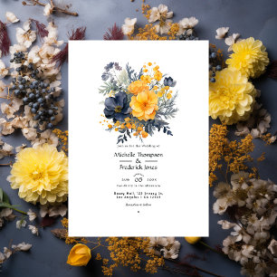 Marigold Yellow, Navy Blue und Slate Gray Wedding Einladung
