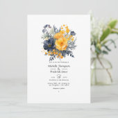 Marigold Yellow, Navy Blue und Slate Gray Wedding Einladung (Stehend Vorderseite)