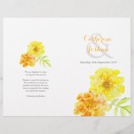 Marigolds Aquarellgelb Große Hochzeitsprogramm (Vorderseite)