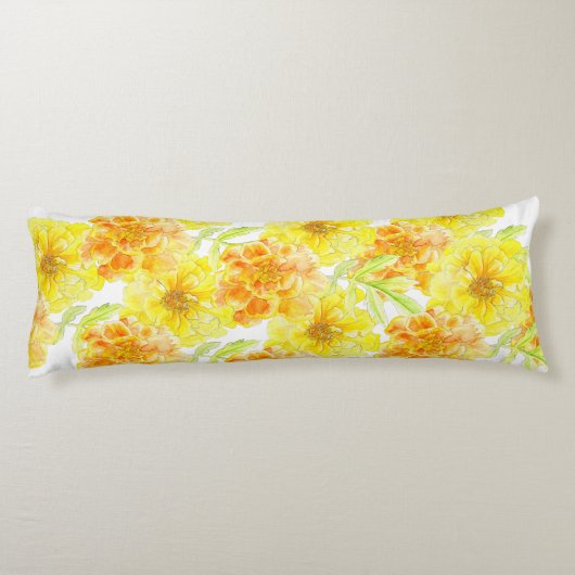 Marigolds Aquarellkunstmuster langes Kissen (Rückseite)