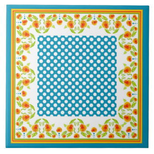Marigolds Border und Polka Dots Keramik Tile Fliese