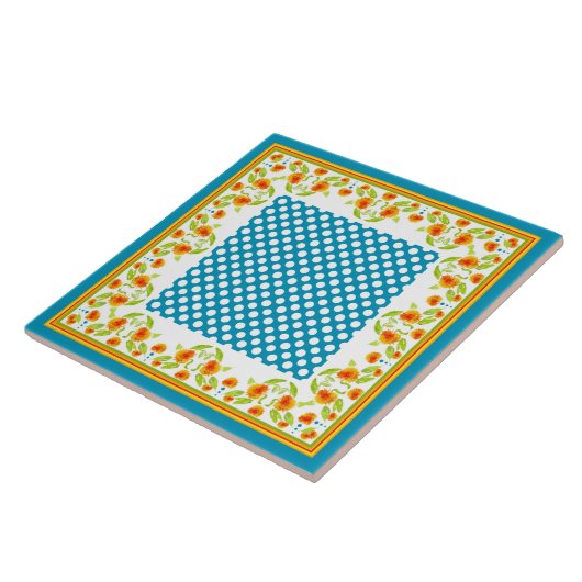 Marigolds Border und Polka Dots Keramik Tile Fliese (Seite)