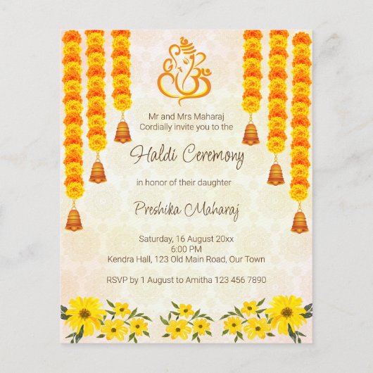 Marigolds niedlich indisches Mädchen Haldi Einladu (Rückseite)