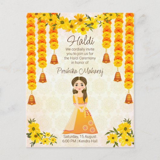 Marigolds niedlich indisches Mädchen Haldi Einladu (Vorderseite)