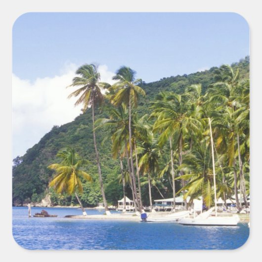 Marigot Bay, St. Lucia, Karibik Quadratischer Aufkleber (Vorderseite)