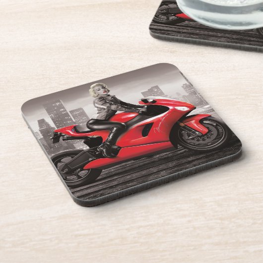Marilyn Motorrad Getränkeuntersetzer (Linke Seite)