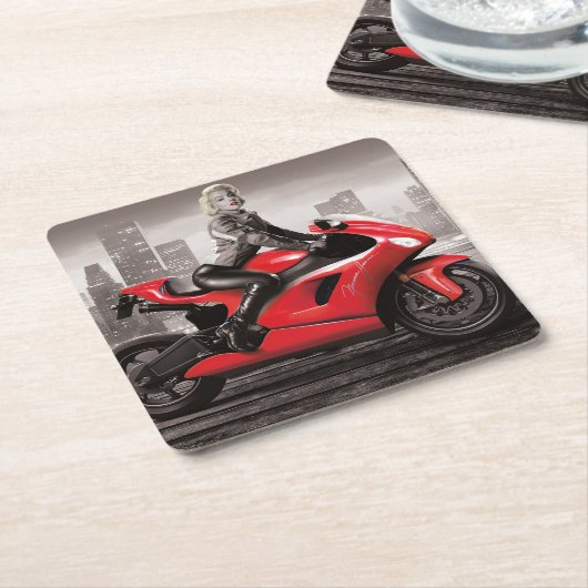 Marilyn Motorrad Rechteckiger Pappuntersetzer (angewinkelt)