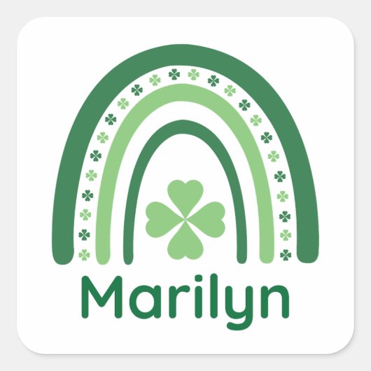 Marilyn Name Clover Boho Rainbow Quadratischer Aufkleber (Vorderseite)