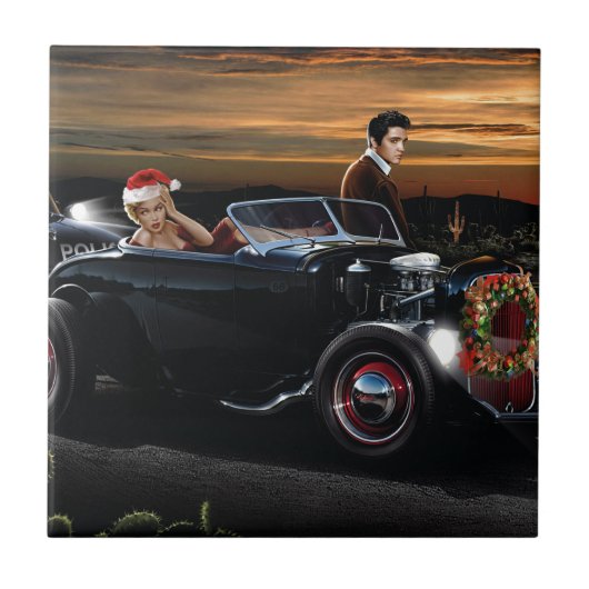 Marilyn- und Elvis-Weihnachtsfreude-Fahrt Fliese (Vorderseite)