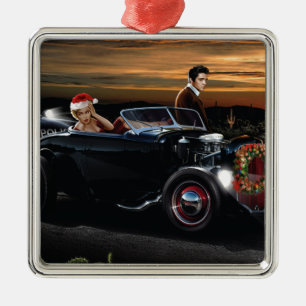 Marilyn- und Elvis-Weihnachtsfreude-Fahrt Silbernes Ornament