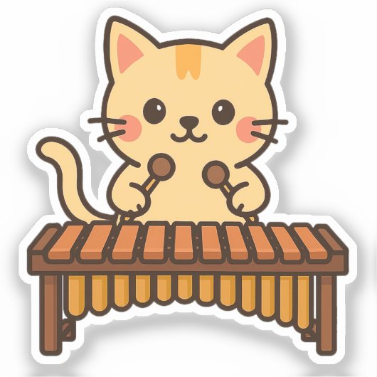 Marimba Mallet Cat Art Aufkleber (Vorderseite)