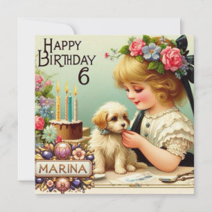 MARINA 6 JAHRE ~ Geburtstagskarte ~ Welpe ~