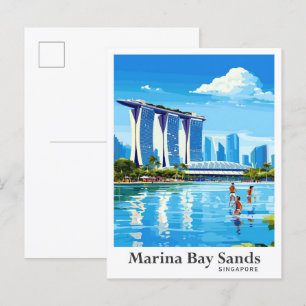 Marina Bay Sands Art Vintage Reiseillustration Postkarte