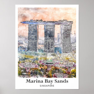 Marina Bay Sands Singapur Reisen Wasserfarbe Poster