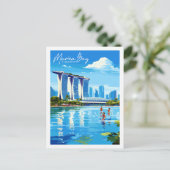 Marina Bay Singapur Vintage Reise Illustration Postkarte (Stehend Vorderseite)