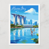 Marina Bay Singapur Vintage Reise Illustration Postkarte (Vorderseite)