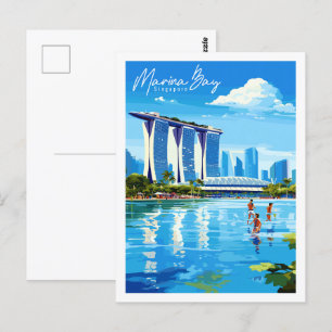 Marina Bay Singapur Vintage-Reiseillustration Postkarte