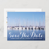 Marina Boats Blue Nautic Save the Date Postcard Postkarte (Vorne/Hinten)