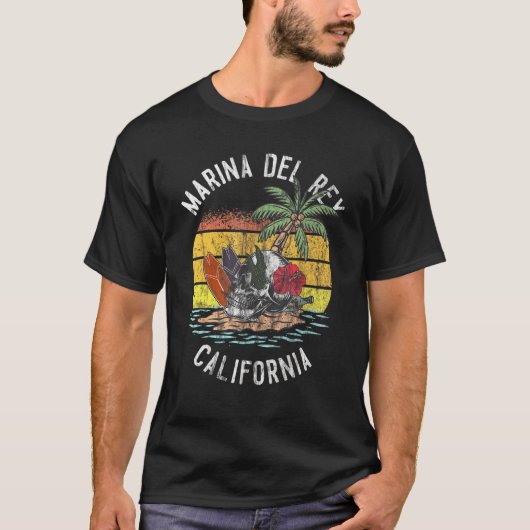 Marina Del Rey Beach California Palms Skull Surf S T-Shirt (Vorderseite)