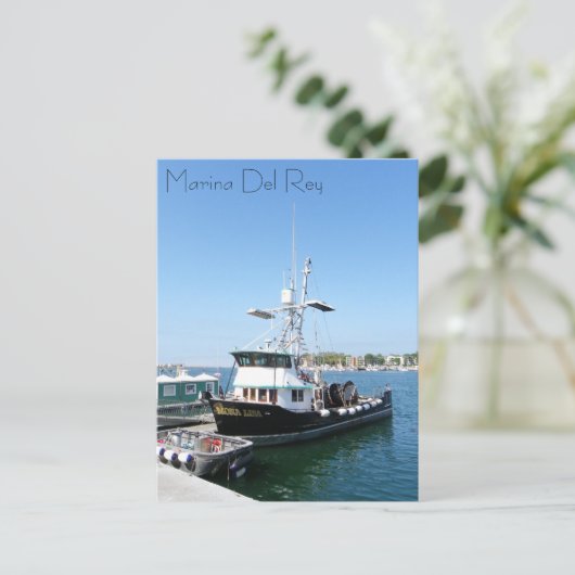 Marina Del Rey Boat Postcard! Postkarte (Stehend Vorderseite)
