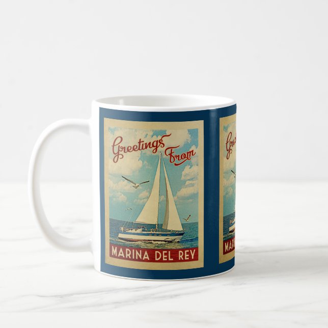 Marina del Rey Sailboat Vintage Kaffeetasse (Links)