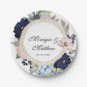 Marina Nautical Bloom Navy Blush Pink Wedding Pappteller (Vorderseite)