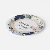 Marina Nautical Bloom Navy Blush Pink Wedding Pappteller (Schrägansicht)