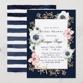 Marina Nautical Blooms Navy Blush Brautparty Einladung