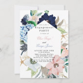 Marina Nautical Blooms Navy Blush Engagement Party Einladung (Vorderseite)